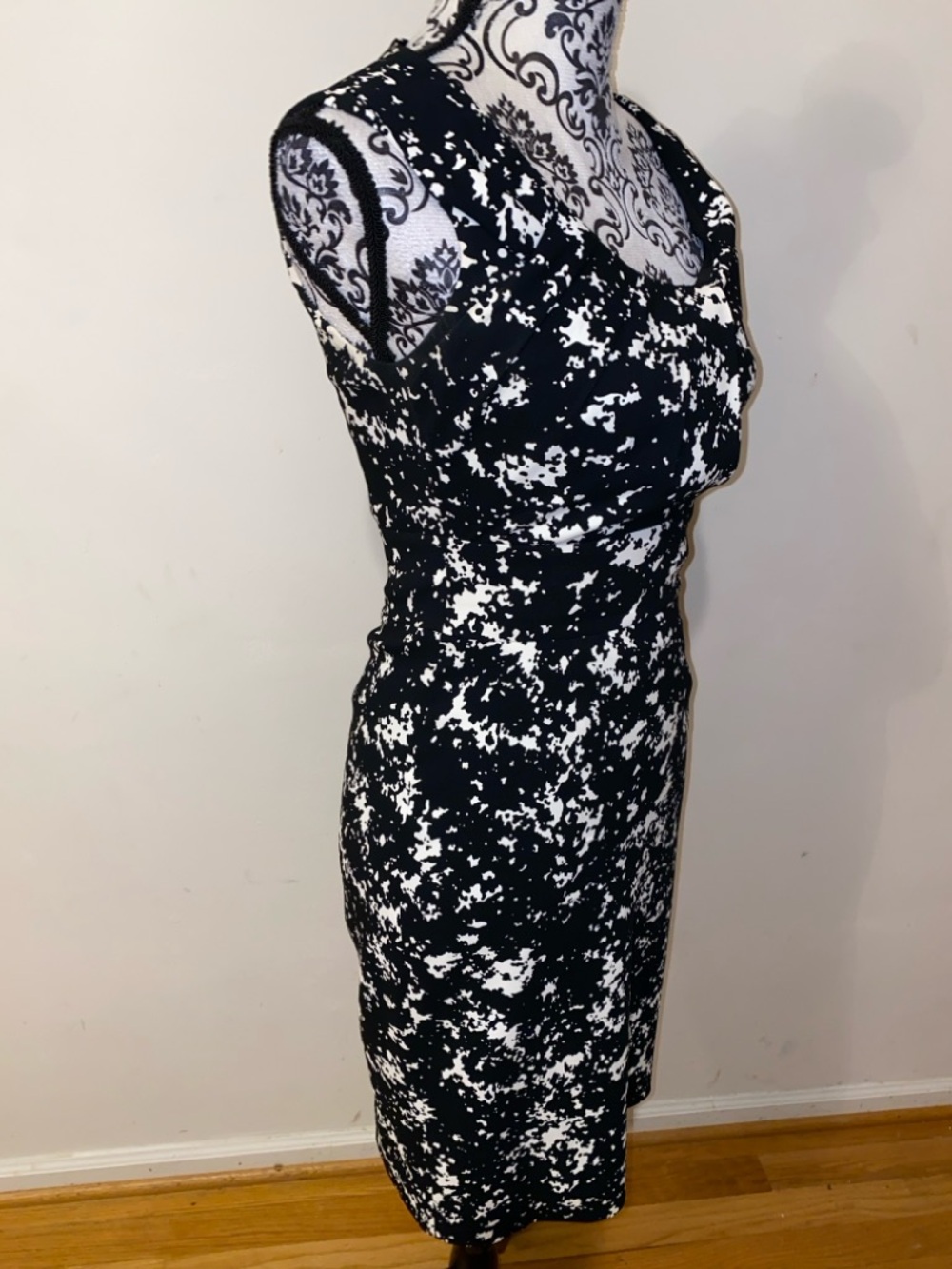 Michael Kors Black & White Abstract Print Midi Dress Size 2 Made in Italy - Picture 5 of 15